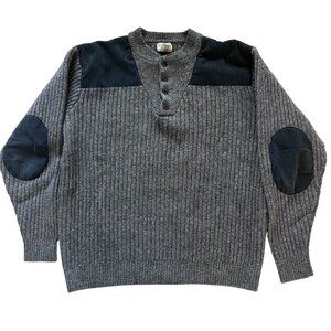 LL Bean Mens Gray Merino Lambs Wool Henley Neck Commando Pullover Sweater SizeXL